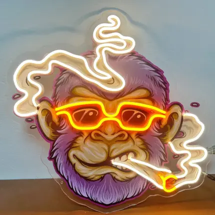 Goku Black UV print neon sign with orange glasses and smoke effect.