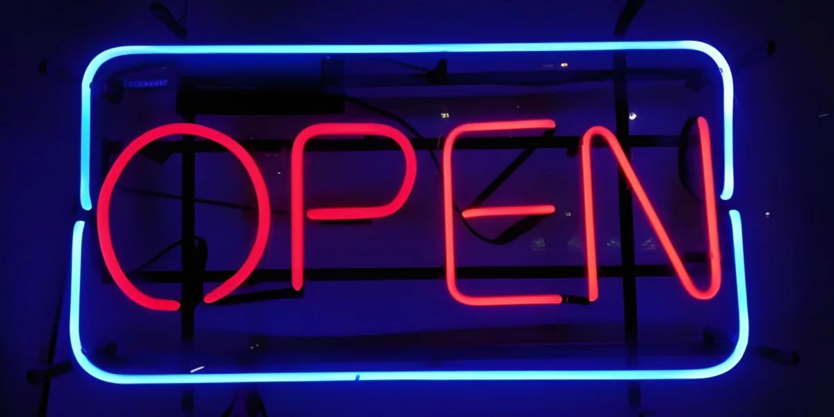 Red OPEN custom neon sign logo for business storefront display