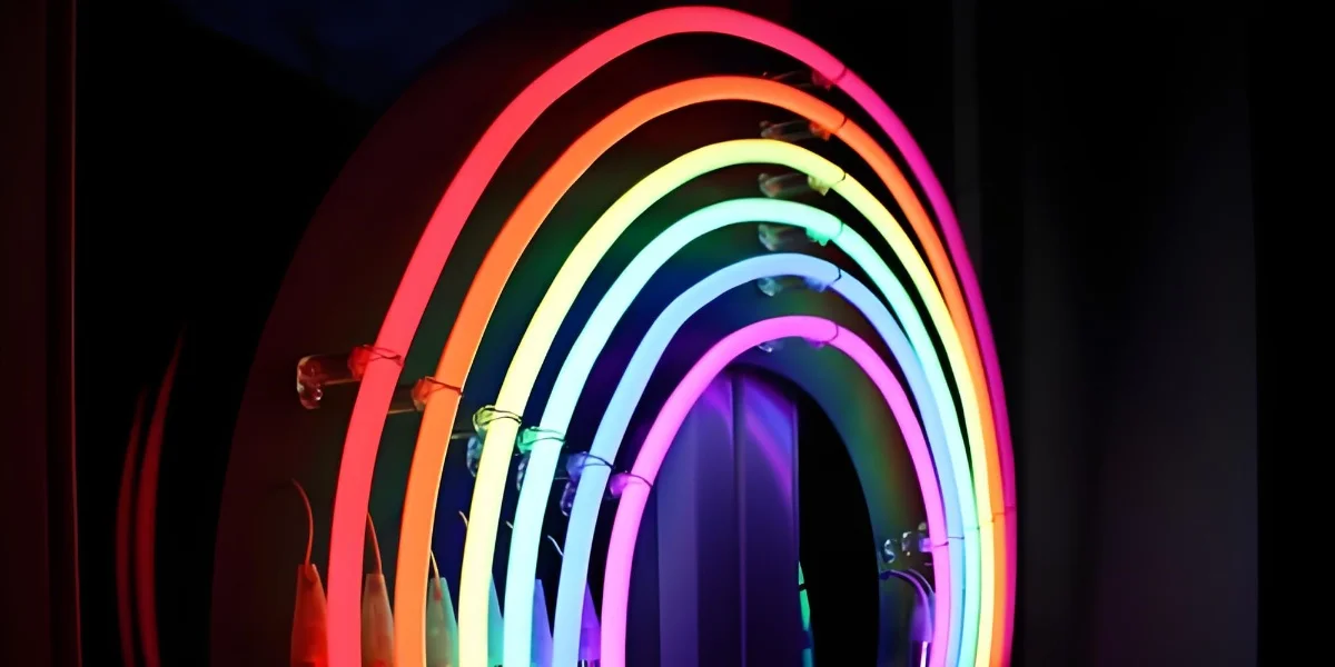 Multicolor custom neon sign in rainbow arch shape – LED lamp strip display