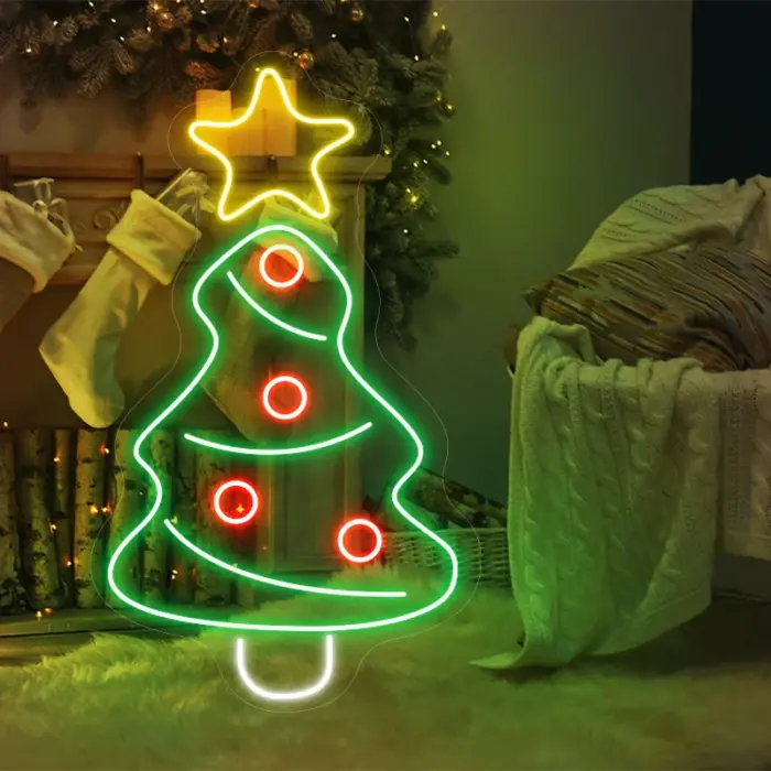 LUCUNSTAR Merry Christmas Tree Neon Sign – USB-Powered LED Wall Light For Indoor Holiday Decor, Parties, Bedroom