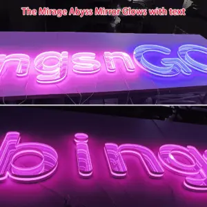 Custom 3D pink mirage abyss mirror neon sign glowing with depth and dimension