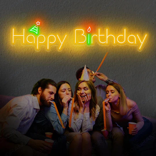 happy birthday neon sign for party backdrop