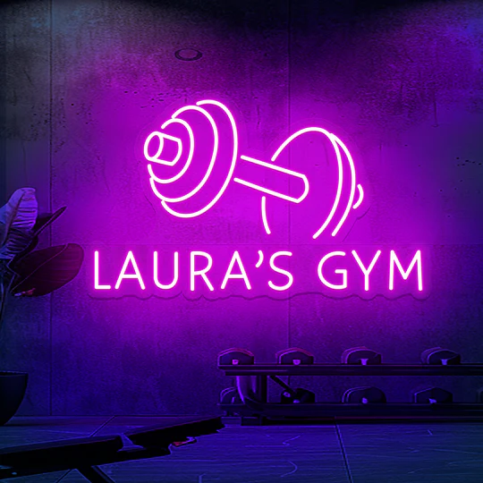 motivational barbell neon sign for workout space
